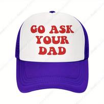 Go Ask Your Dad Trucker Hat Vintage Red White Mesh Baseball Cap Adjustable Casual Dad Gift One Size