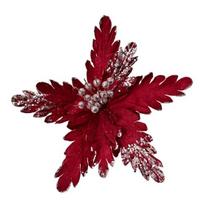 DYS Artificial Flowers with Gold Powder & Beads, Multi-Color Glitter Christmas Flowers, Multi-Layered Fabric Petals, Bendable Stems for Holiday vyno raudonos spalvos