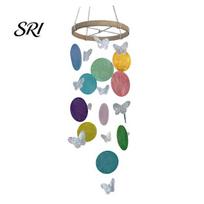Bedroom Wind Chime Decor for Outside Ocean Theme Hanging Butterfly Windchime with Round Colorful Shell Shells Patio Garden Gifts Women Mom Wife Stress įvairiaspalvis