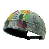 Retro Denim Brimless Docker Cap Cotton Adjustable Vintage Dome Hat Breathable Melon Beanie Cap For Boy Girls gray