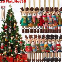 16Pcs 2D Colorful Wooden Elk Ornament Rustic Cartoon Christmas Reindeer Ornament Wooden Wooden Ornament Home Decor