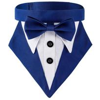 Formal Tuxedo Dog Bandana Collar Adjustable Comfortable Dog Necktie Lightweight Smooth Fabric Dog Suit Triangle Scarf (Blue,S) mėlyna