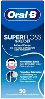 Braun „Oral-B Superfloss“, Super siūlas, Nevaškuotas siūlas, Plokščias, Balta, Balta, 50 vnt.
