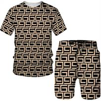 Prabangus Vintage Stripe 3D Print Vyriški marškinėliai/Šortai/Komplektas Vasariniai laisvalaikio marškinėliai Bėgiojimas Kostiumas Madingi Vyriški Apdarai Gatvės apranga Drabužiai S