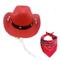 Western Cowboy Dog Costume Hat Scarf Set Breathable Adjustable Buckle raudona
