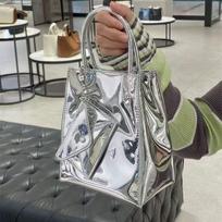 Handle Silver  Messenger Bag Women Harajuku Pu Leather Square Mini Tote Bag Purse Female Vintage Crossbody Bags Chic black