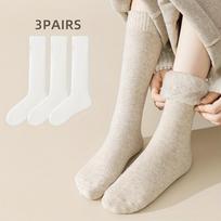 3 Pairs Women'S Wool Calf Socks - Thick, Warm, Anti-Freeze Long Socks for Winter, Ribbed Texture, Machine Washable, Winter Socks | Ribbed Calf Socks One-size