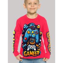 Spring and Autumn Round Neck 3D Gamepad Pattern Printed Top Fashionable Casual Long Sleeved Children's Boy T-shirts 170