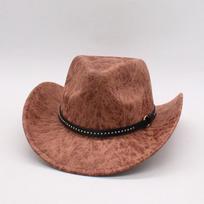Cross-Border New Western Cowboy Hat, Black Woolen Jazz Top Hat, Men'S And Women'S Ethnic Style Autumn And Winter Felt Hat, Big Eaves Hat One size fits all (taoniu)