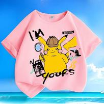 Summer Pikachu Pokémon Kids T-shirt Wrinkle-free Machine Washable Loose Short Sleeve Tops 110