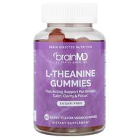 BrainMD, L-teanino gumijos, uogų skonio, veganiški, 60 gumijų (100 mg viename guminuke)