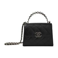 Chanel 23P Kelly rankinė Juoda grūdėta karvės oda Perforuota rankena Auksinė grandinėlė Atvartas Per petį rankinė Moteriška rankinė Basic+Dust Bag juoda