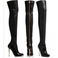 Juodi ilgaauliai batai su stiletto kulniuku 11 cm Klubui, vakarėliui Lieknoms kojoms Dydis 43 Atsparūs vandeniui Asmeniniai batai 34 juoda
