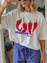 Womens Spicy Life Everyday Letter Chili Pepper Print TShirt Casual Crew Neck Top AllSeason Plant Pattern Tee Graphic T Shirts S