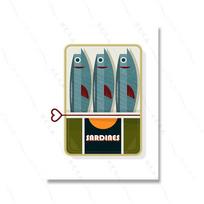 Mėlynos sardinės skardinėje Retro iliustracija Vintažinis plakatas Spaudinys Maisto menas Sieninė drobės tapyba Kambarys Namų dekoras Morkos Sardinės skardinėje 21X30CMNo Framed