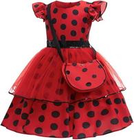 Kids Red Ladybird Costume Polka Dot Sequins Princess Dress With Bag For Girls Carnival Birthday Halloween New Year Dress Up 140 7-8T rožinė raudona spalva