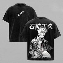 Senku lshigami Anime Marškinėliai Y2k Vintage Skalbti Per dideli Marškinėliai Viršūnės Vyriški Drabužiai Medvilniniai Marškinėliai S