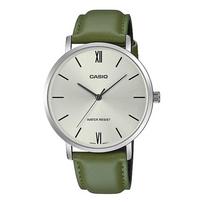 CASIO Quartz Mens Watch MTP-VT01L-3B Silver Green Leather Band Overseas Model