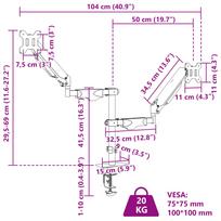 Dual Monitor Arm for Monitors up to 27 Inches Gas Spring Design 20 kg Capacity