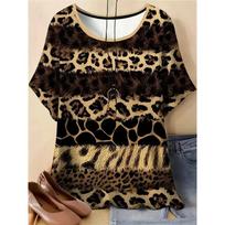 Casual Loose Leopard Print Top Casual Short Sleeve Fashionable Versatile T-Shirts Women’s 4XL black
