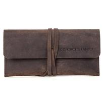 Wrap Strap Closure Pen Pouch Cowhide Leather Pencil Storage Bag Retro Roll Up Pencil Case  School Style 1 gray