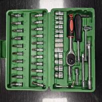 46-Piece Green Ratchet Wrench Set with Tool Box - Professional Socket Spanner Kit for Car Repair & Mechanic (Green,Hand Tool Kits) žalia