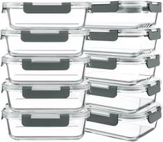 30 oz stikliniai maisto ruošimo indai, stikliniai maisto laikymo indai su dangteliais, sandarūs stikliniai pietų bento dėžutės (Transparent,0-1.5L) skaidri