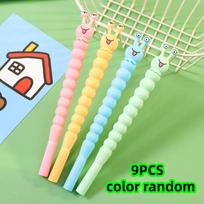 Pack of 9, Random Color Caterpillar-Shaped Black Gel Pens, Ballpoint Pens, Water-Based Pens, Office Supplies, Stationery, Smooth Writing, No Ink J