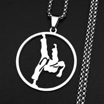 Karate Taekwondo Girl Pendant Necklace For Women Men Stainless Steel Silver Color Sports Hiphop Fashion Chain Jewelry Gifts white