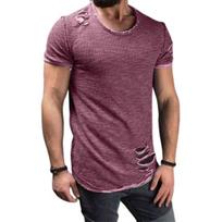 Vasarinis T-shirt Vienspalvis Trumpomis Rankovėmis Medvilnės Mišinio Skylučių Dizaino Viršutinis Megztukas Vyrams T-shirt M violetinė