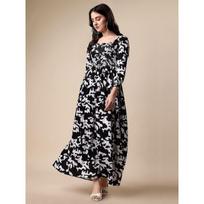 Women's Floral Printed Crepe Full Length Dress XS