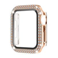 Deimantinis + ekrano apsauga, skirta Apple Watch 44 45 38 42 40 41 mm IWatch priedai Dėklas + stiklas IWatch serijai 7 6 5 4 3 2 1 44mm series 654 SE rožinio aukso spalvos