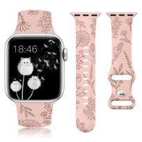 Dandelion Flower Pattern Band for Apple Watch 38mm 40mm 41mm Floral Engraved Silicone Strap for iWatch 9/8/7/6/5/4/3/SE 38mm 40mm 41mm