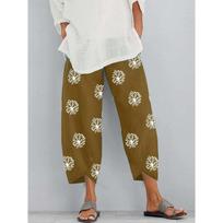 IHUASU Women's Fashion Baggy Dandelion Print Elastic Waist Pocket Pants S geltona