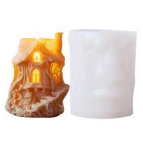 3D PASIDARYK PATS Magiško kubo namas Žvakė Silikoninė forma Elfo medžio namelio žvakės forma Juokingas pilies kamino namas Derva Betonas Gipsas Forma