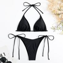 Seksualus moteriškas stringas, vientisos spalvos bikini rinkinys, šoninis užrišamas maudymosi kostiumėlis, moteriškas padalintas reguliuojamas braziliškas maudymosi kostiumėlis, paplūdimio drabužiai L juoda