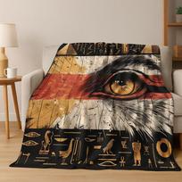 Senovės Egipto hieroglifų simboliai Išraižyti freskų flanelinis pledas, Jaukus minkštas pledas namams, miegamajam, lovai, sofos uždangalas, dovana 75x90cm