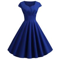 Women's Fashion Casual V-Neck Short Sleeve Color Knee Length Dress XL tamsiai mėlyna spalva
