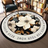 Round Area Rug With Traditional Patterns Lotus Flower Landscape Exquisite Artistic Style Soft Durable Floor Decor For Bedroom 60cm