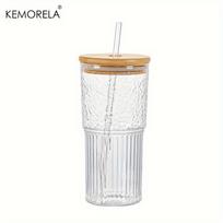 500ml Rėktuotas Stiklo Indas Stiklinė Su Dangteliu ir Šiaudeliu Gėrimų Stiklinės Kokteilių Alaus Ledinės Kavos Puodelis Sulčių Arbatos Puodelis Vandens Stiklinės 401-500ml