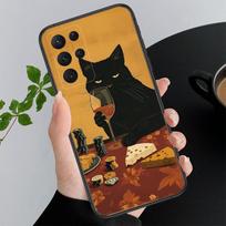 Phone Case For Samsung A55 A16 A56 A36 A35 A15 A53 A54 A33 A34 A25 A05S A52 A52S A14 A26 A71 Drinking Wine Cat A35