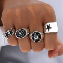 High-End Eco-Friendly Hip Hop Star Ring Set: 4-Piece Trendy European & American Men's Personalized Rings