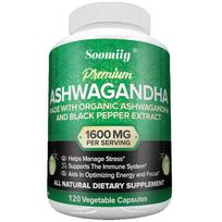 Premium Organic Ashwagandha 1600mg with Black Pepper Extract, 120 Vegetable Capsules 120PCS
