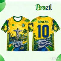 Vaikams 2026 Brazilijos tropinio rašto futbolo treniruočių marškinėliai Greitai džiūstantys Kvėpuojantys Ventiliatoriaus sportiniai trumpomis rankovėmis marškiniai S