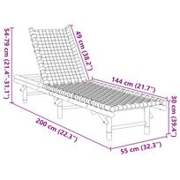 Saulės gultas su juoda pintos juostelės juosta 55 x 200 x 30 cm Bambukas