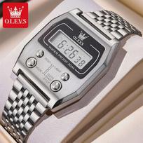OLEVS Elektroninis laikrodis Originalus Nerūdijančio Plieno Šviečiantis Vandeniui Atsparus Chronometras Unisex Skaitmeninis Kvarcinis Sportinis Laikrodis balta