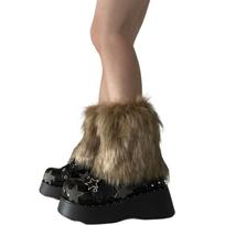 Japanese Women Faux Fur Leg Warmers Boot Covers Y2K Goth Solid Leg Socks Punk Jk Knee-length Hiphop Hotgirl Fashion Warm Sock One Size
