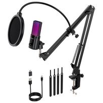 FDUCE Gaming USB Microphone with and Boom RGB Condenser Microphone for PS5 Mute, Gain, Monitoring, Arm, Streaming, Podcasts, Twitch, YouTube, PC,