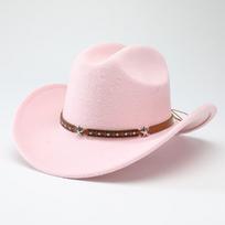 Sun Cap Felt Western Cowboy Hat Star Head Belt Ethnic Style Cowgirl Cap soft Roll Brim Tibetan Style Top Hat Men rožinė