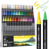 JusArt Acrylic Marker Paint Markers with Brush Tips Fine and Fine Acrylic Art Suitable for and Metallic Gift Idea Pens, 60-Color Set, (Both Tips),